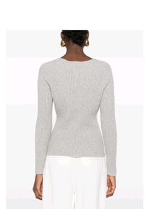 Grey Ribbed V Neck Sweater