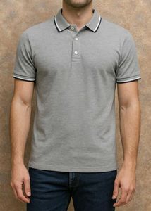 Gray Polo Shirt with Trim