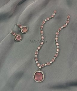 Pink American Diamond Jewellery Set