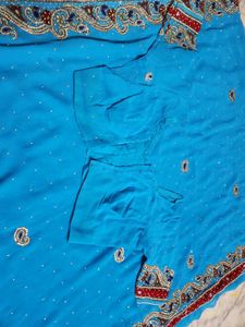 Elegant Blue Embroidered Saree