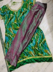 Green🟢 Kurta Pant Set & Dupatta For 38 Bust