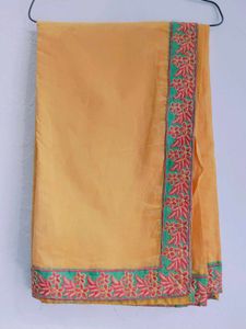 Elegant Yellow Saree with Floral Border(New)