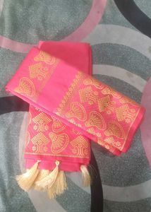 Pink &amp; Gold mekhela sador For  6 To 9 Years Girls