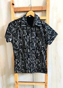 Black Printed Cotton Shirt Si,e-34-36