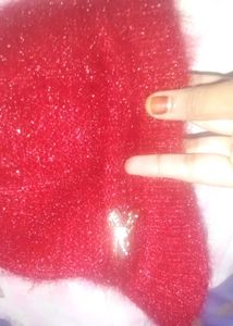 Red Fuzzy Sweater with Spider Brooch