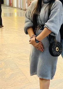 Gray Knit Sweater Dress