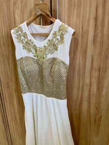Elegant White & Gold Maxi Dress