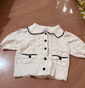Korean Crochet Knit Cardigan with Peter Pan Collar