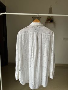 NEW LOOK WHITE COTTON LACE CUTOUT SHIRT