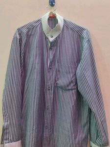 Striped Mandarin Collar Shirt