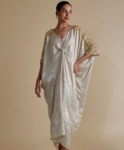 V-neck Floral SleeveEmbroidered Kaftan Dress