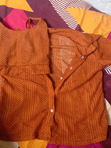 Orange Tank Top and Cardigan Set