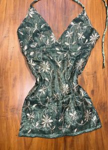 Green Floral Halter Top