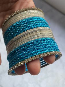 Blue And Whitish Silver Bangles