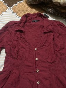 Short maroon shirt dress