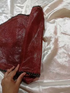 Red Chain Trimmed Shoulder Bag