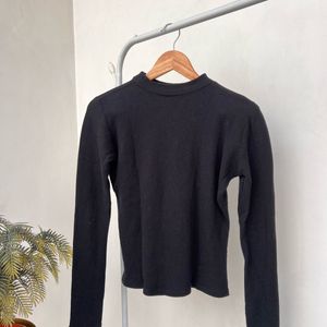 Black Ribbed Mock Neck Top