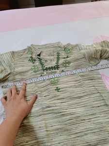 Tailored Kurta With Hand Kutchi- Mirror Embroidery