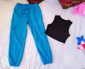 Blue Cargo  Joggers With Beautiful Tank Top