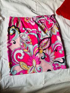 Cute Ethnic Motifs Printed Pink Pencil Mini Skirt