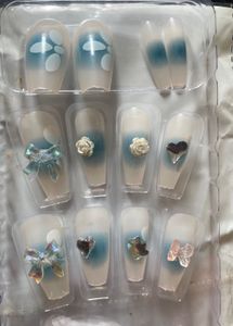 Press-On Nails: Blue Ombre with Charms