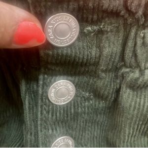 Zara Green Corduroy Elastic Waist skirt f