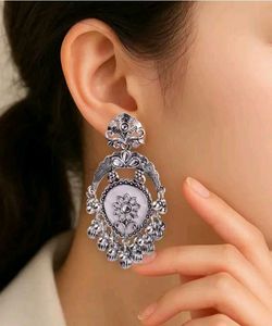 Silver Tone Floral Drop Earrings