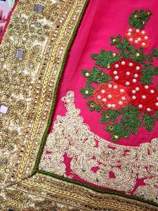 Heavy Embroidery Rose Pink Saree