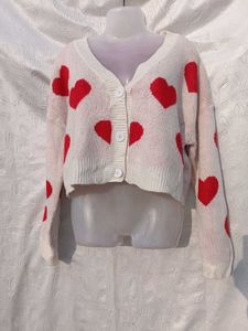 Shein Heart Print Button-Up Cardigan