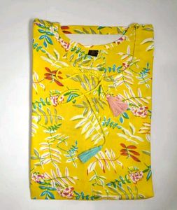 Floral Print Lemon Yellow Kurti With Pant