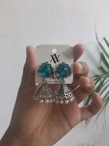 Teal Jhumka Earrings