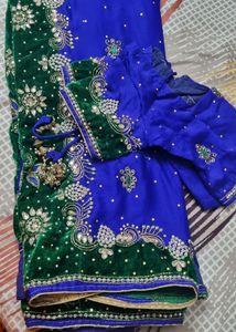 Grand Saree Velvet Border Ful Wrk No Return/refund