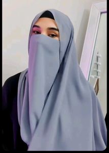 Grey hijab and half niqab