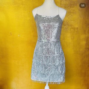 Sparkling Silver Fringe Party Dress