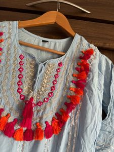 Tassel yoke blue kurta