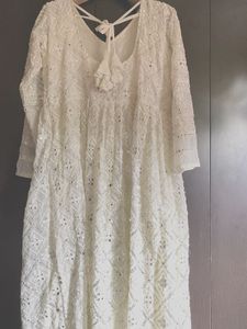 🦢 ✨Mirror Work White Anarkali Kurta With Dupatta