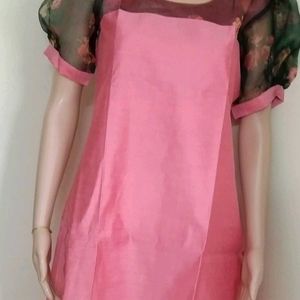 Pink Tunic Dress with Floral Sleeves