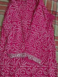 Pink Bandhani Kurti with Silver Embellishments