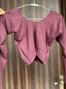 Gym DIY Maroon Crop Top - Long Sleeve