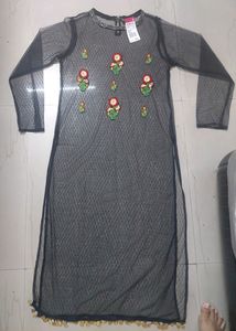Trendy Black Straight Net Kurti(M)