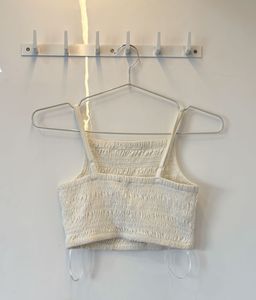White Shirred Crop Top | Size XS | Zudio