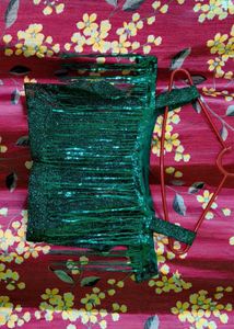 Shimmery Crop Top Lehenga With Dupatta Set 💚