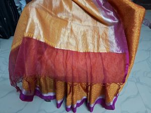 Gently Used Orange And Pink Silk Saree With Blouse