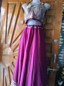 Magenta & Gold Crop Top Skirt Set