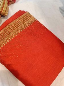 Elegant Red &amp; Gold Embellished Saree