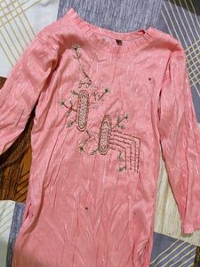 Peach Embroidered Kurta