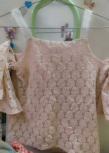 Cream Pink  Lace Cold Shoulder Top