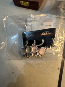 Silver Tone Pink Gray Stone Drop Earrings Combo 3