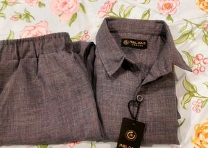 Grey Linen Co-ord Set For Man