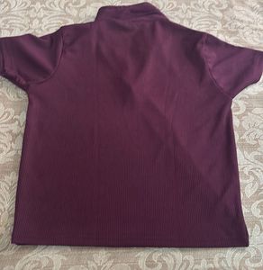Maroon Ribbed High Neck Top